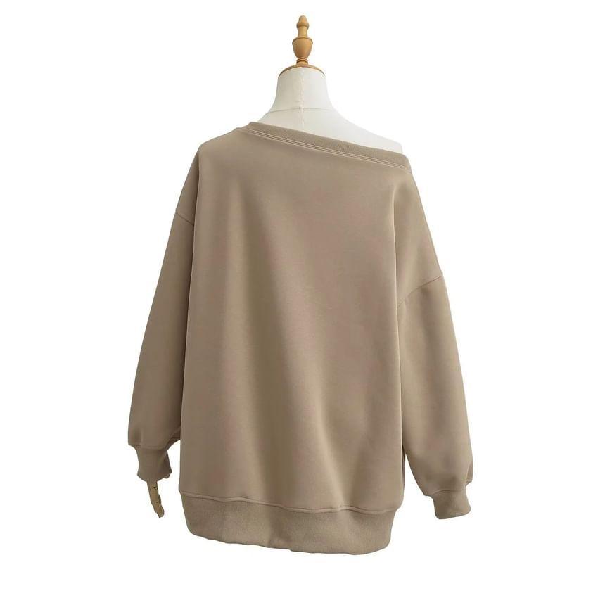 Long-Sleeve Crew Neck Plain Sweatshirt Product Image