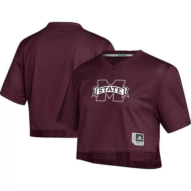 Womens adidas Red Mississippi State Bulldogs Primegreen V-Neck Cropped Jersey Product Image