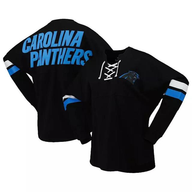 Womens Fanatics Branded Carolina Panthers Spirit Jersey Lace-Up V-Neck Long Sleeve T-Shirt Product Image