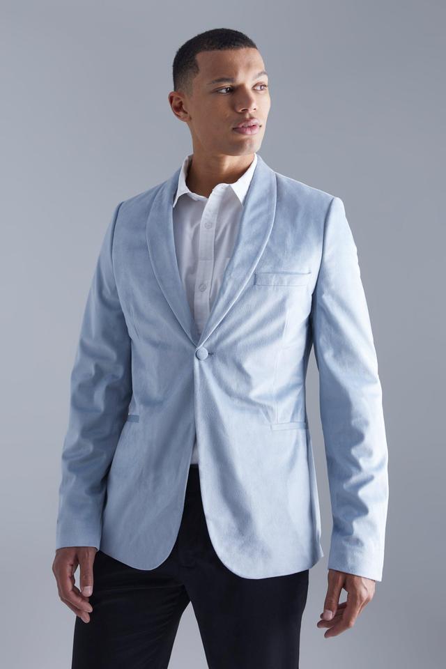 Tall Skinny Velour Blazer | boohooMAN USA Product Image