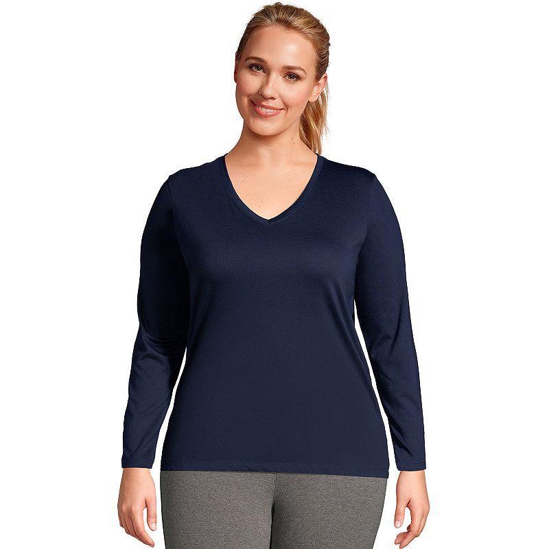 Plus Size Lands End Relaxed-Fit Supima Cotton V-Neck Tee, Womens Baltic Blue Product Image