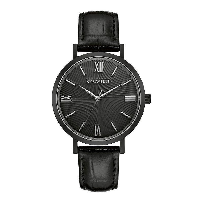 Caravelle by Bulova Mens Black Stainless Steel Leather Strap Watch - 45A148 Product Image