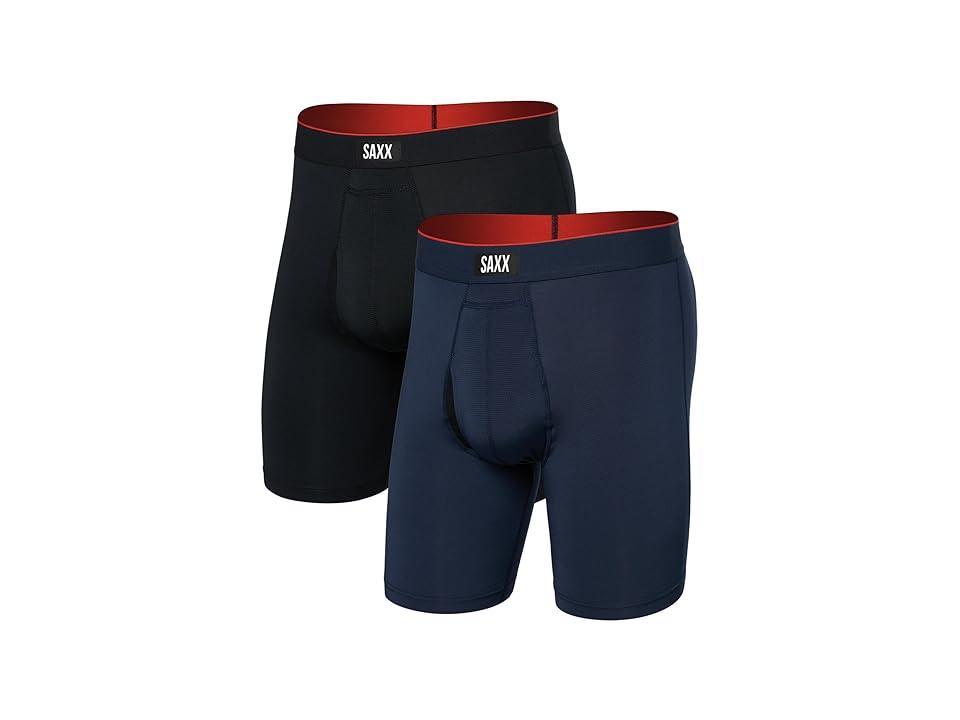 SAXX UNDERWEAR Multi-Sport Mesh Long Boxer Brief Fly 2-Pack (Navy/Black) Men's Underwear Product Image