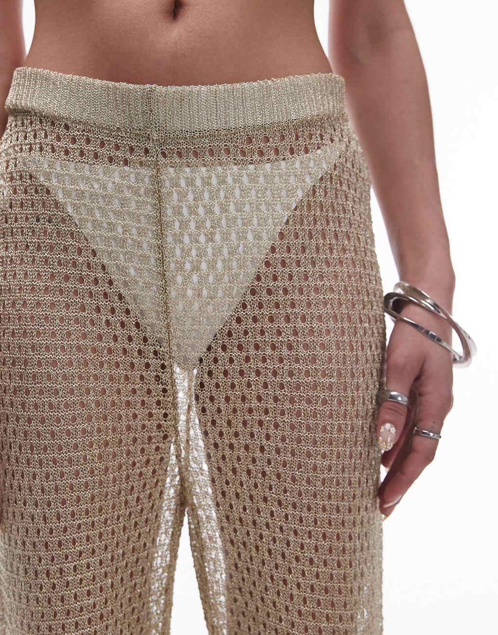 Topshop knitted metallic beach pants in gold Product Image