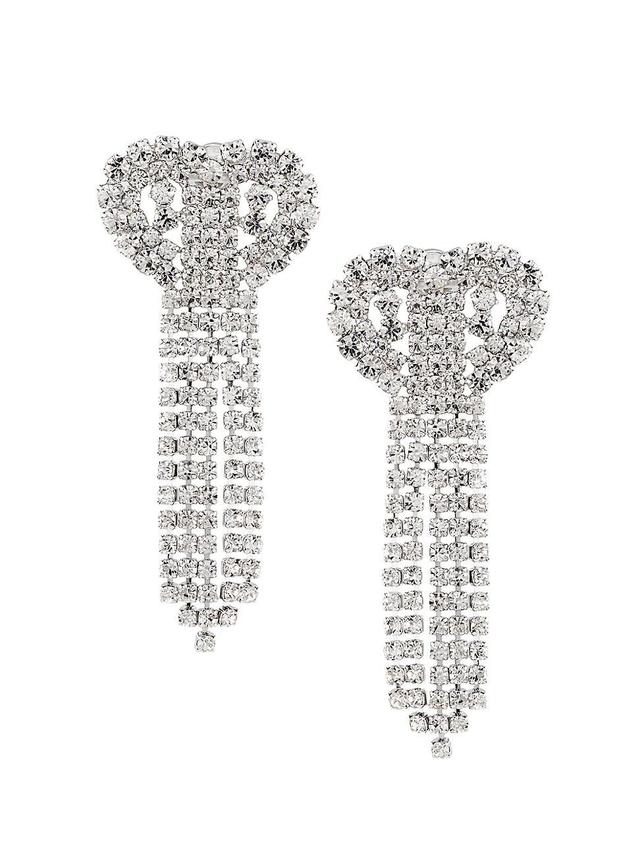 Womens Silvertone & Crystal Multi-Row Heart Drop Earrings Product Image