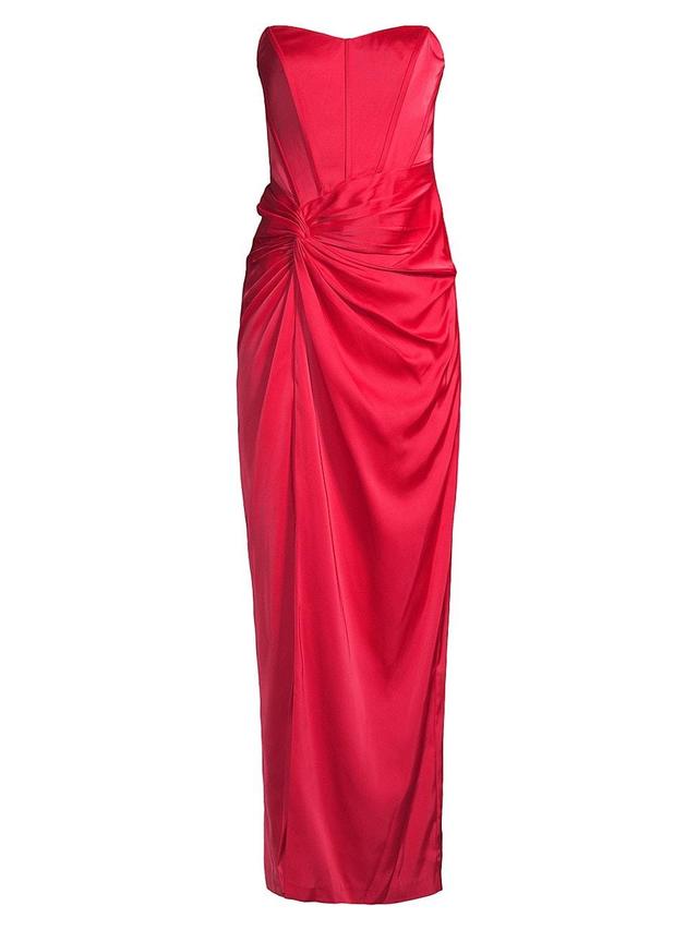 Liv Foster Satin Strapless Draped Column Gown Product Image