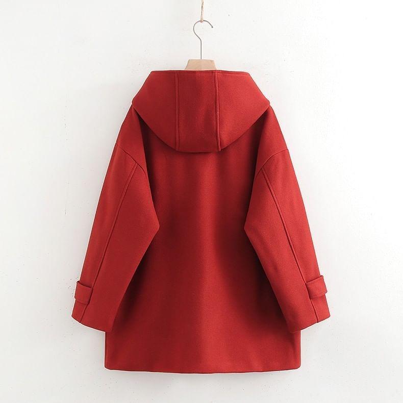 Plain Hooded Midi Toggle Coat Product Image