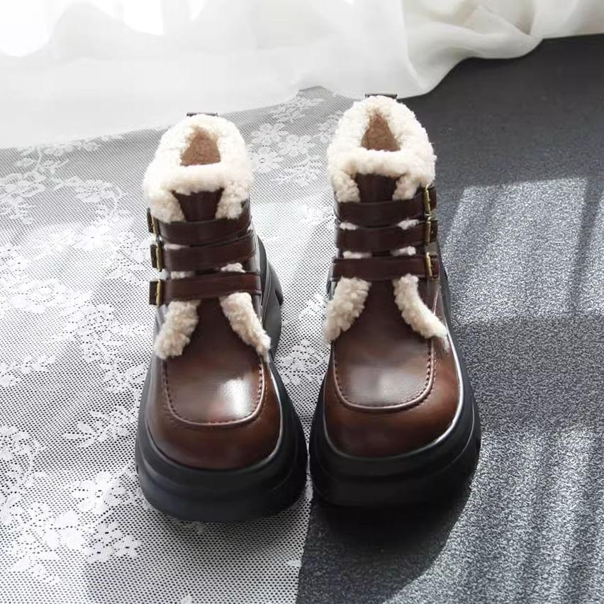 Fleece-Lined Platform Buckled Short Boots product image