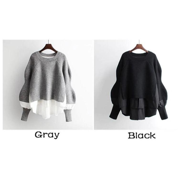 Round Neck Mock Two Piece Oversized Sweater Product Image