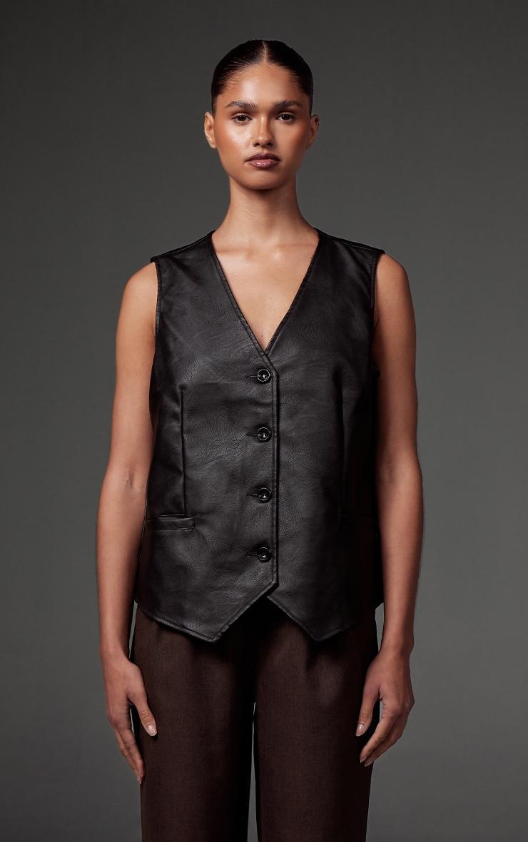 Black Faux Leather Oversized Vest Product Image