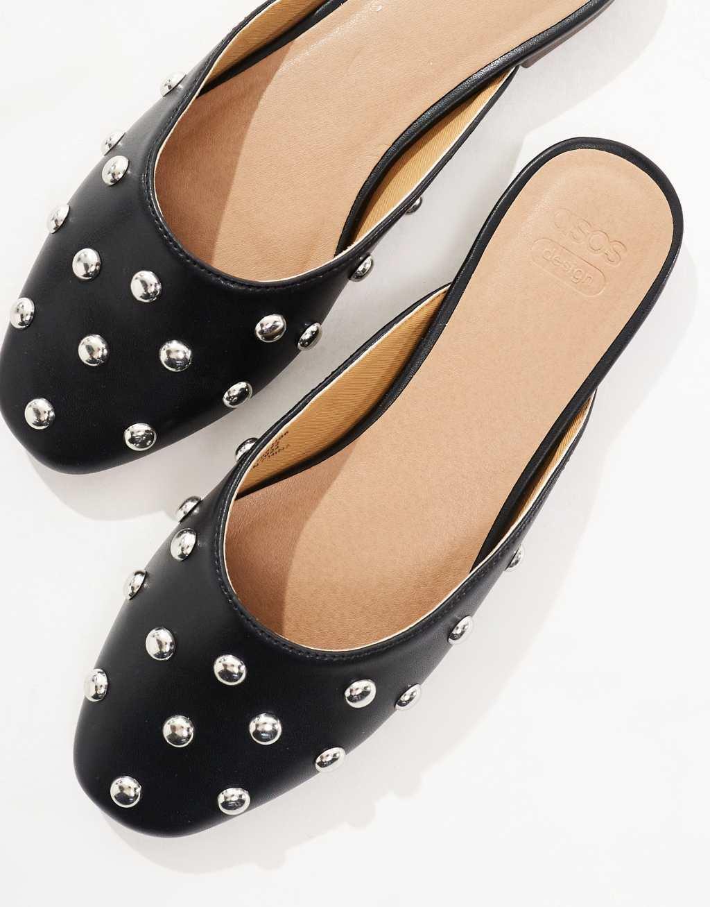 ASOS DESIGN Lucia studded mules in black Product Image