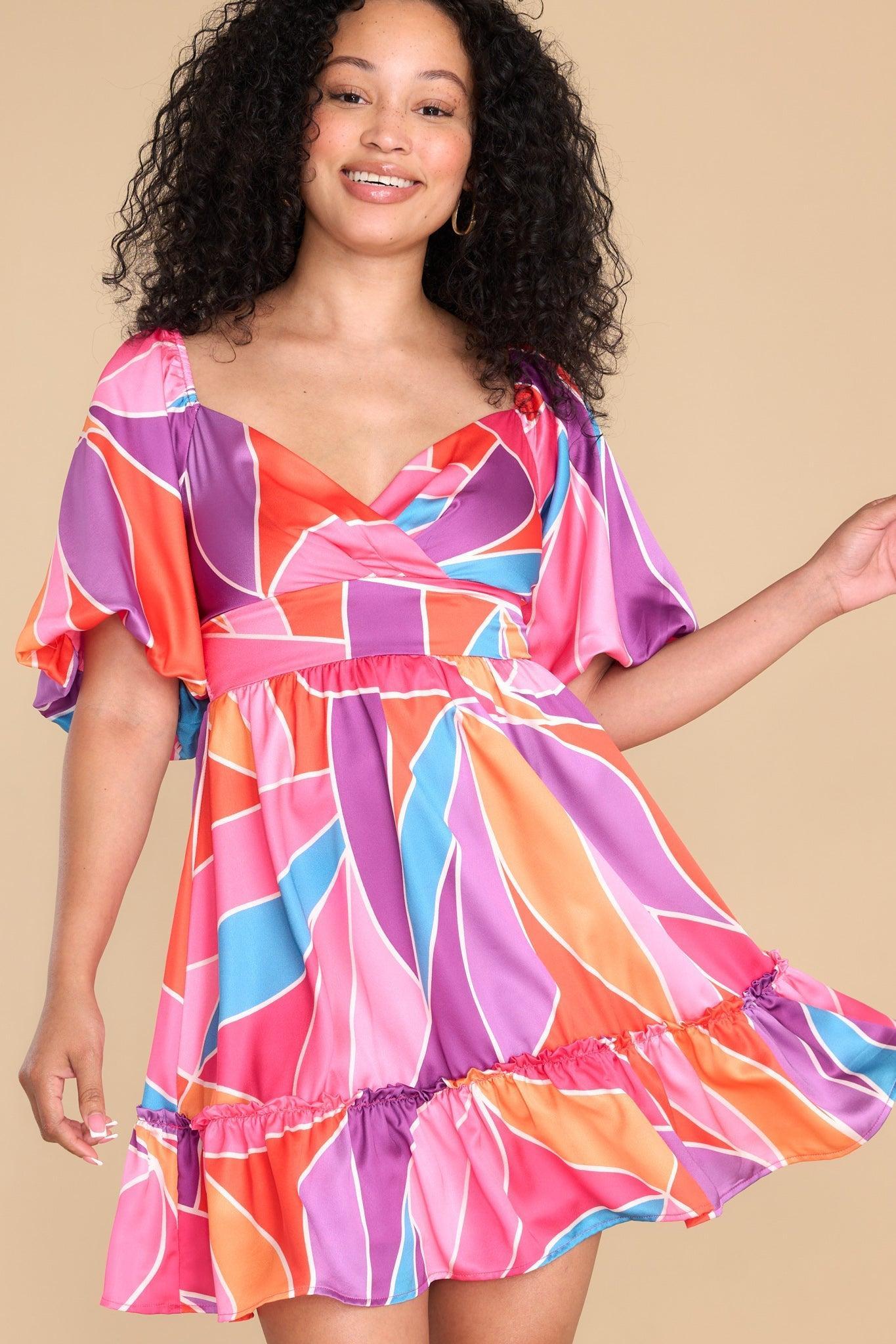 Put It In The Past Pink Multi Print Dress Product Image