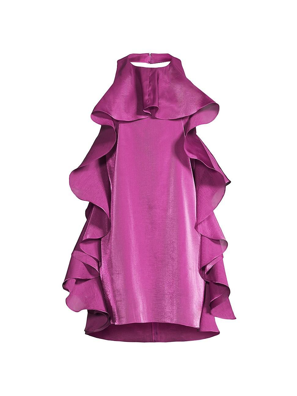 Womens Ruffle Shiny Chiffon Halter Minidress Product Image