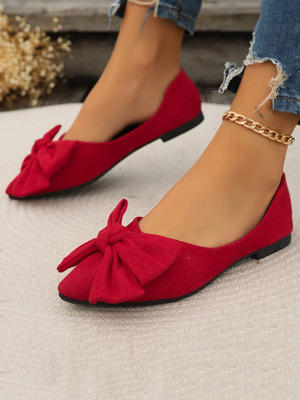 Bowknot Pleated Pointed-Toe Shallow Cut Split-Joint Flat Shoes Product Image