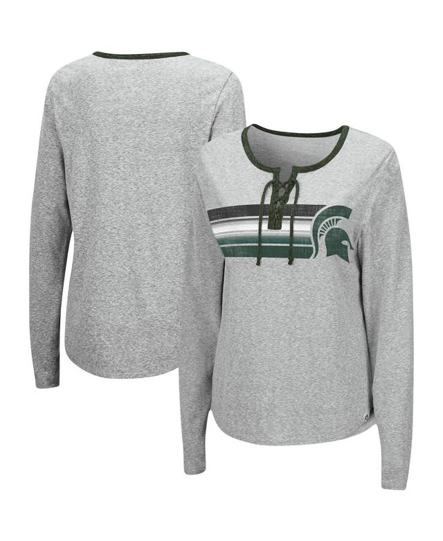 Womens Colosseum Heathered Gray Michigan State Spartans Sundial Tri-Blend Long Sleeve Lace-Up T-shirt Product Image