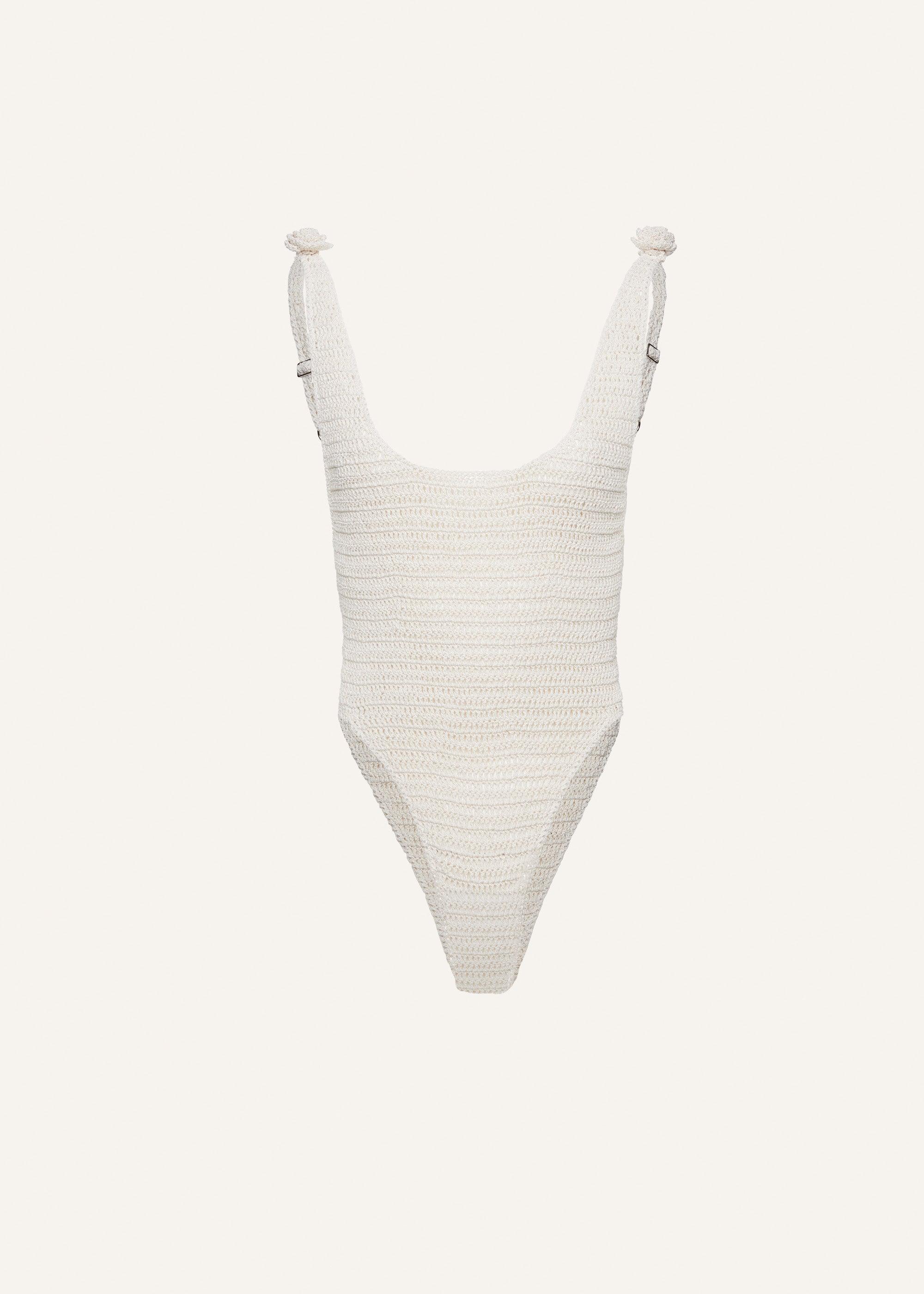 Crochet rosette bodysuit in beige Product Image