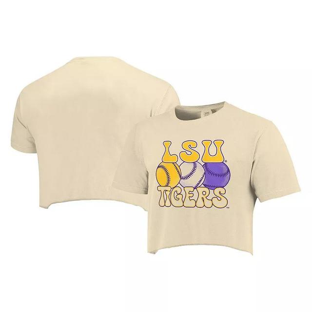 Womens Natural LSU Tigers Comfort Colors Baseball Cropped T-Shirt Product Image