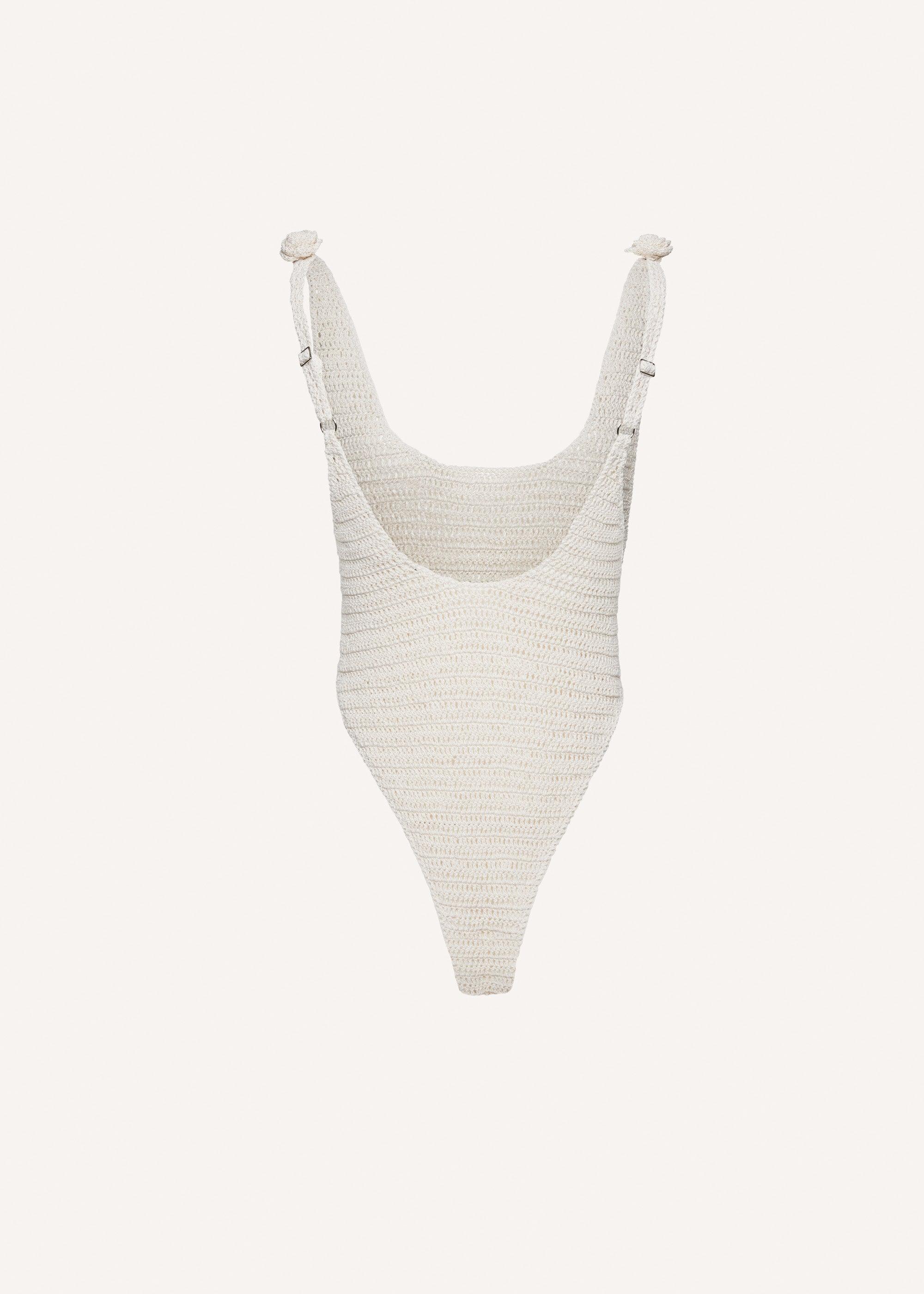 Crochet rosette bodysuit in beige Product Image