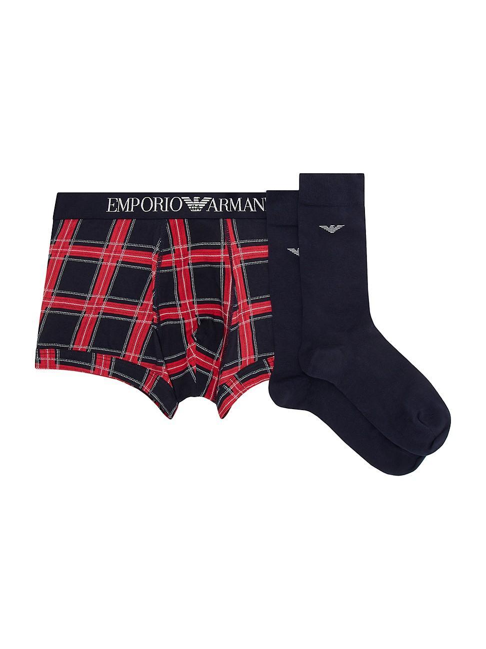 Mens 2-Piece Socks & Plaid Boxer Briefs Set Product Image