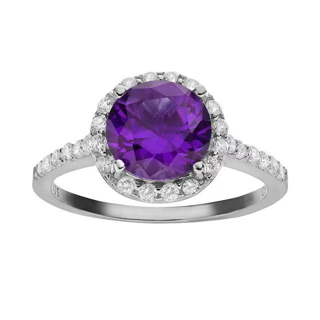 Sophie Miller Purple & White Cubic Zirconia Sterling Silver Halo Ring, Womens Product Image