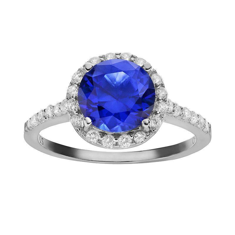 Sophie Miller Simulated Blue Sapphire & Cubic Zirconia Sterling Silver Halo Ring, Womens Product Image