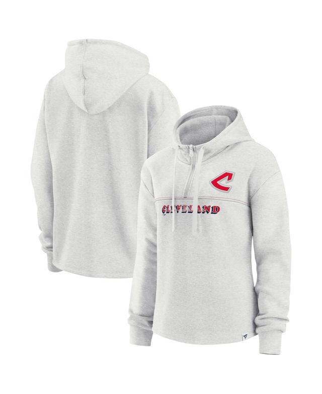 Womens Fanatics Branded Oatmeal Cleveland Indians Cooperstown Collection True Classics Legacy Quarter-Zip Hoodie Product Image