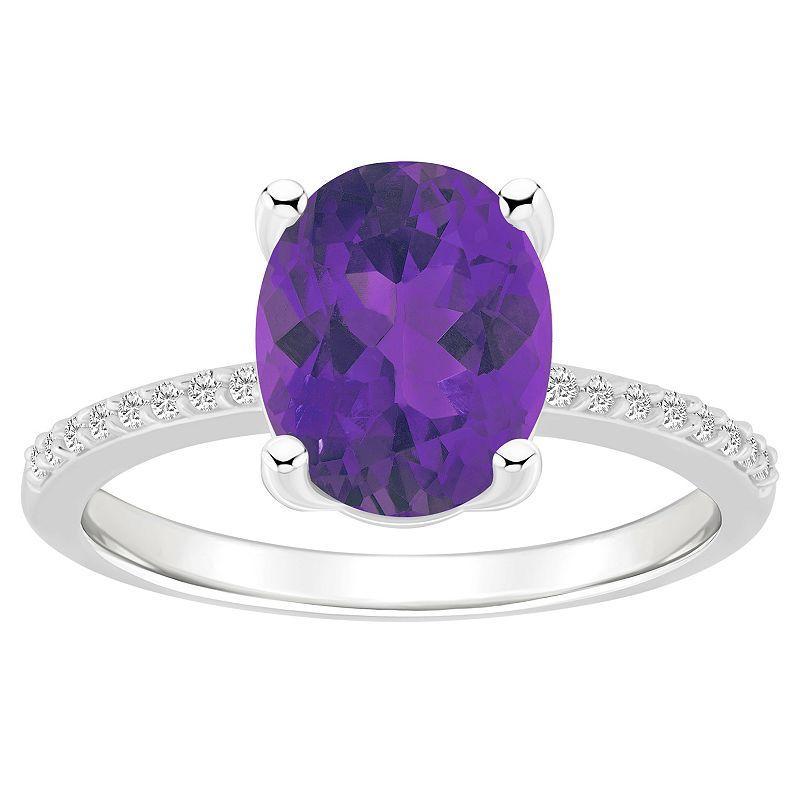 Alyson Layne 14k White Gold Oval Amethyst & 1/10 Carat T.W. Diamond Ring, Womens Purple Product Image