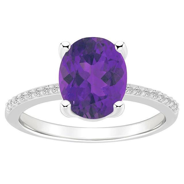 Alyson Layne 14k White Gold Oval Amethyst & 1/10 Carat T.W. Diamond Ring, Womens Product Image