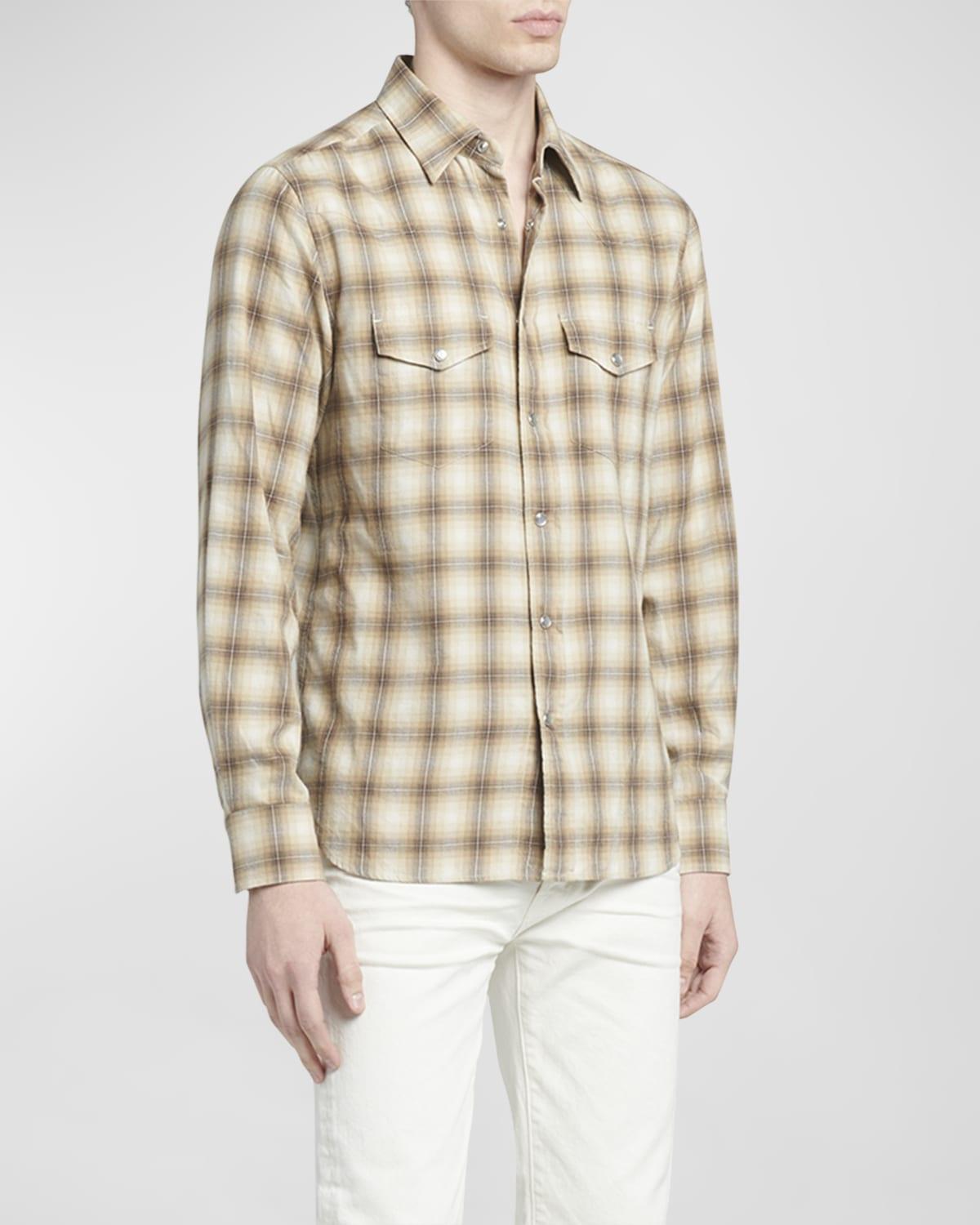 Men's Gradient Check Western Button-Down Shirt Product Image