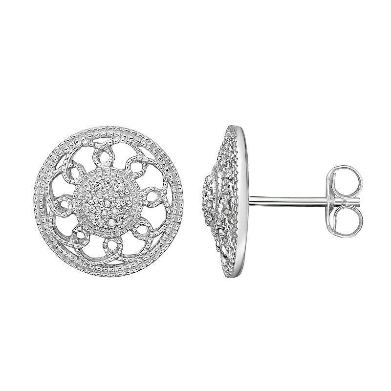 Gemminded Sterling Silver 1/8 Carat T.W. Diamond Button Stud Earrings, Womens Product Image