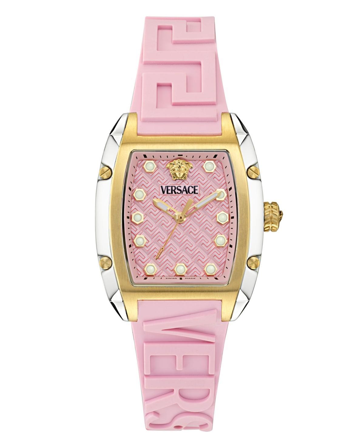 Versace Womens Swiss Pink Silicone Strap Watch 45x36mm Product Image