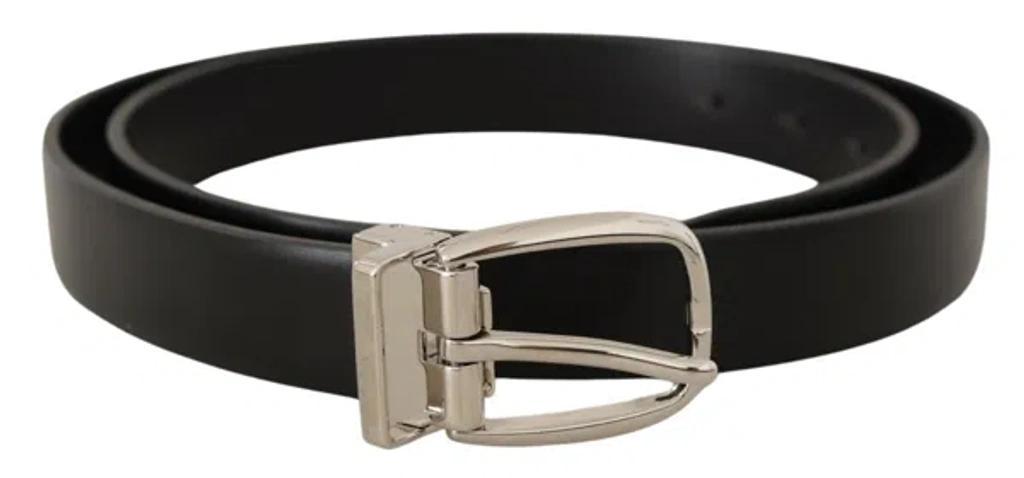 Black Solid Leather Silver Tone Metal Buckle Belt Product Image