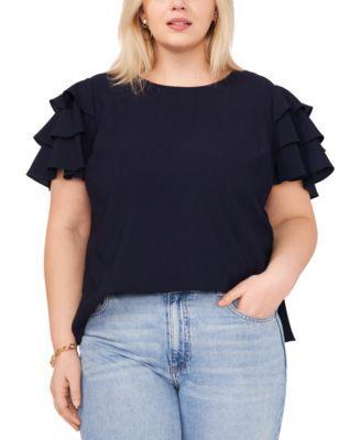 Plus Size Crewneck Tiered Ruffle Sleeve Top product image