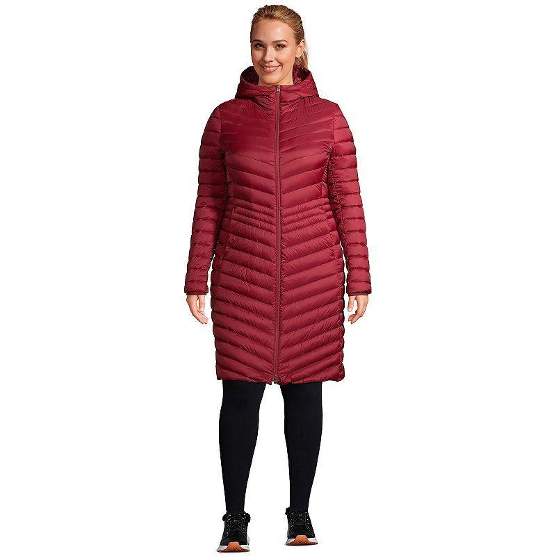 Plus Size Lands End Wanderweight Ultralight Packable Long Down Coat, Womens Rich Red Product Image