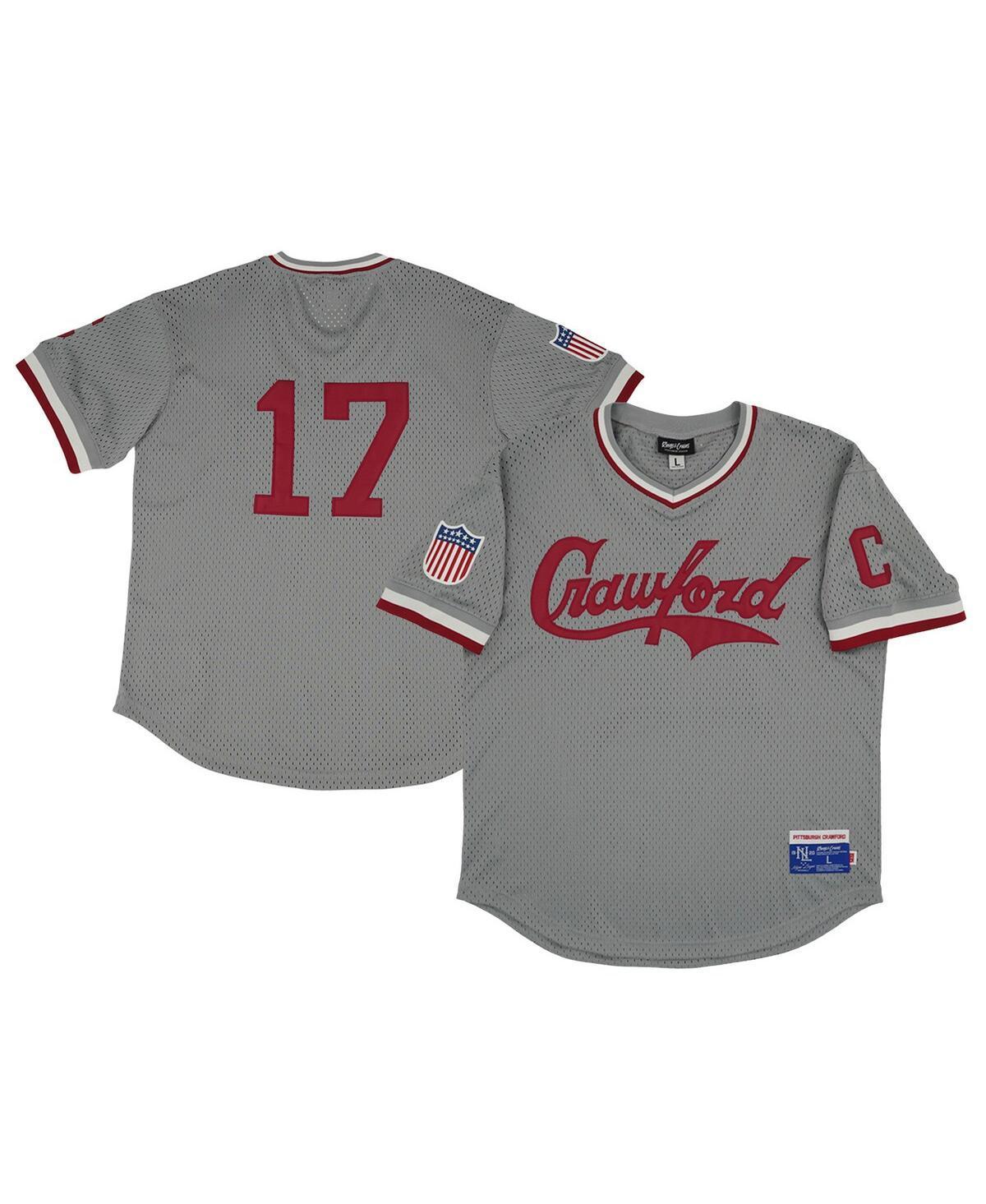 Mens Rings & Crwns #17 Gray Pittsburgh Crawfords Mesh Replica V-Neck Jersey - Gray Product Image