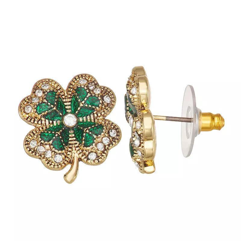 Napier Gold Tone Lucky Four-Leaf Clover Stud Earrings, Womens, Green Product Image