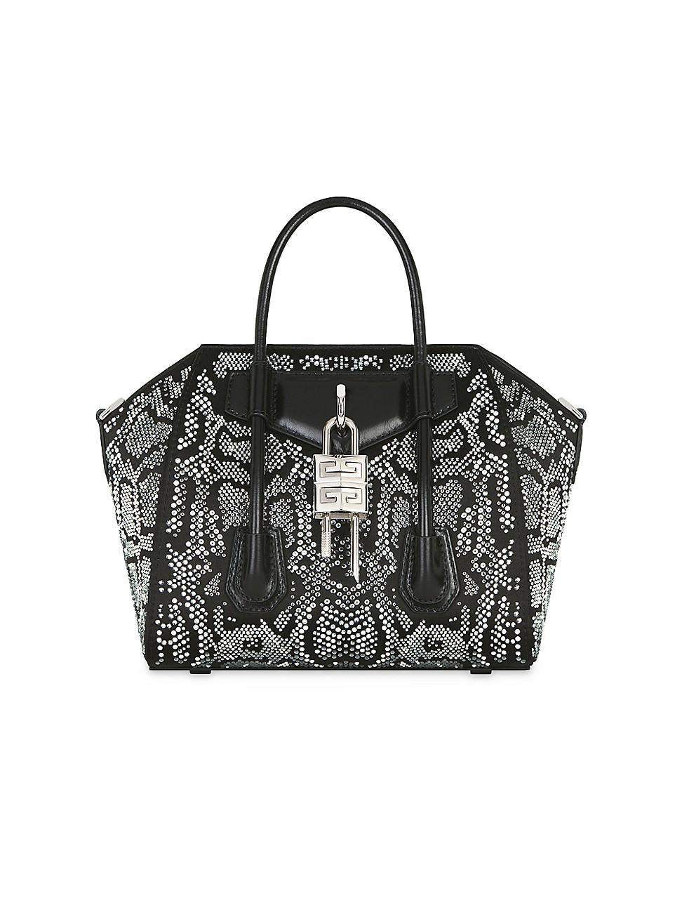 Givenchy Mini Antigona Lock Crystal Embellished Satin Satchel Product Image