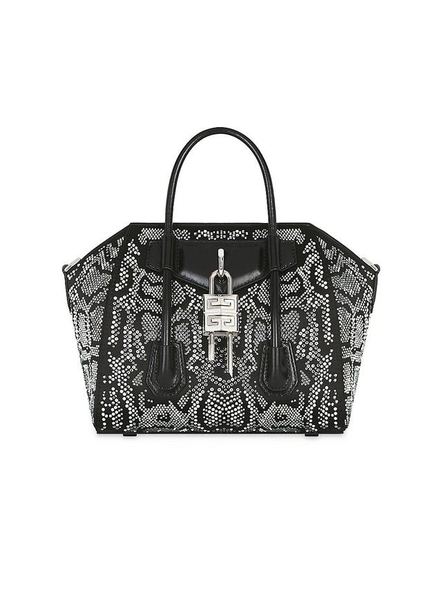 Givenchy Mini Antigona Lock Crystal Embellished Satin Satchel Product Image