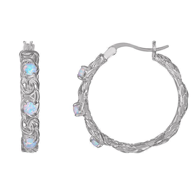 Designs by Gioelli Sterling Silver Gemstone Byzantine Hoop Earrings, Womens, White Product Image