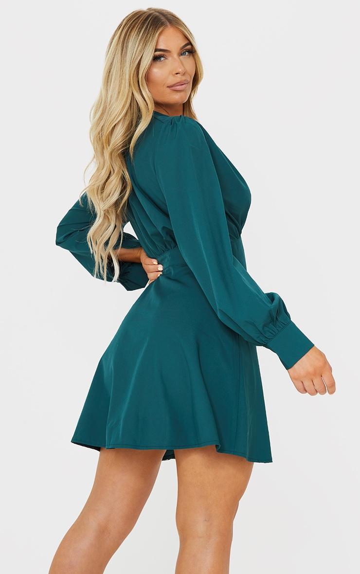 Emerald Green Button Down Waist Detail Shift Dress Product Image