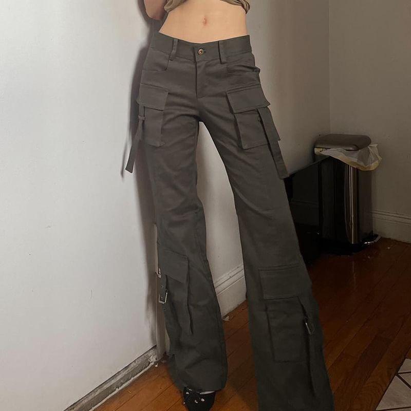 Mid Rise Pocket Straight-Fit Wide-Leg Cargo Pants product image