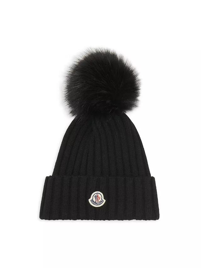 Wool Beanie with Faux Fur Pom-Pom Product Image