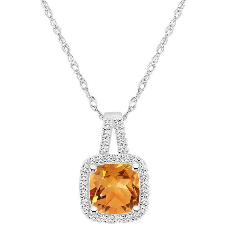 Celebration Gems Sterling Silver 7 mm Cushion Gemstone & 1/6 Carat T.W. Diamond Halo Pendant Necklace, Womens Red Product Image