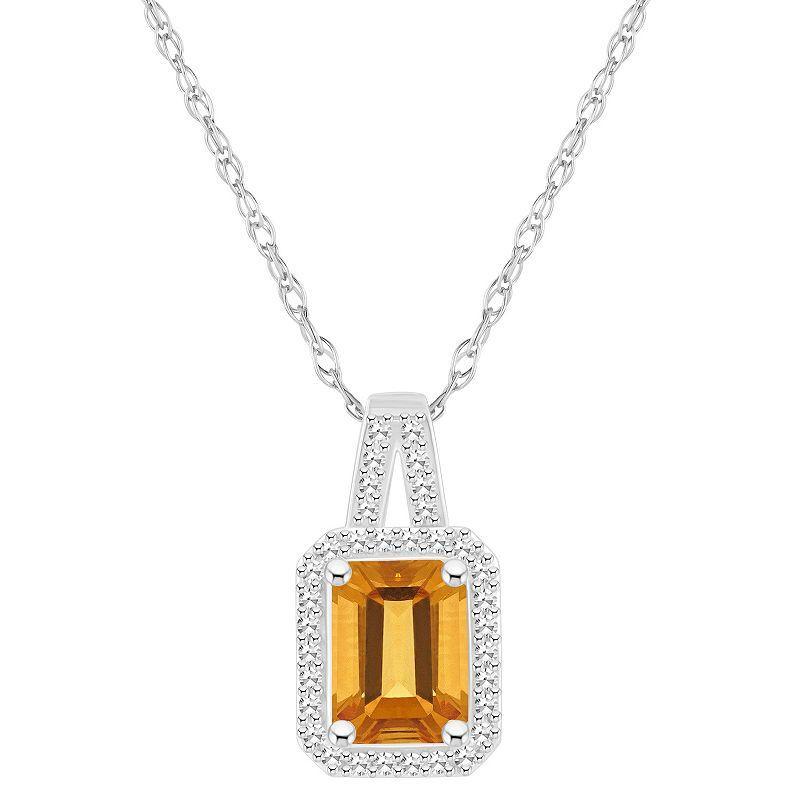 Amethyst (1-5/8 ct. t.w.) & Diamond (1/6 ct. t.w.) Halo 18 Pendant Necklace in Sterling Silver (Also in Citrine Peridot, & Blue Topaz) - Gar Product Image