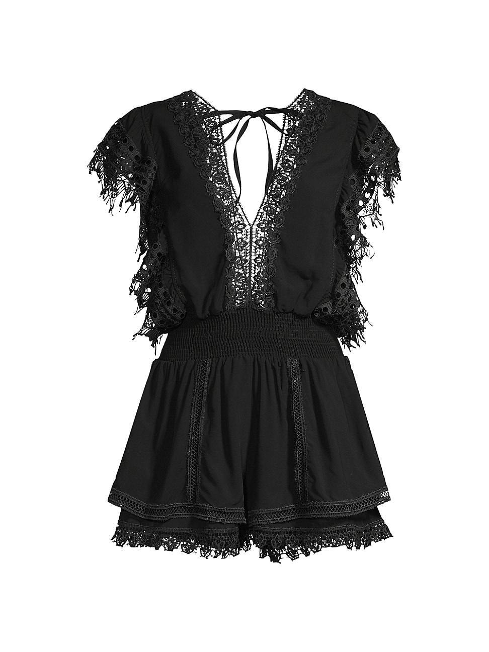 Womens Raja Lace Trim Romper - Black - Size Medium Product Image