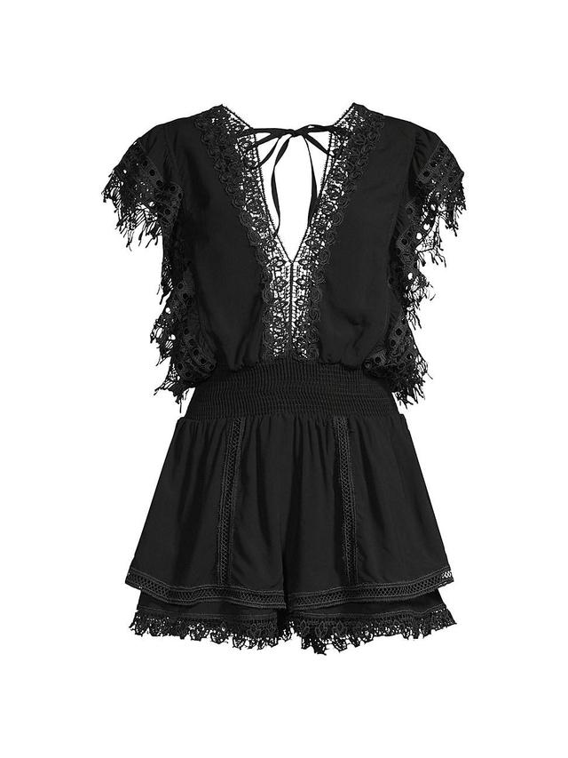 Womens Raja Lace Trim Romper - Black - Size Medium Product Image