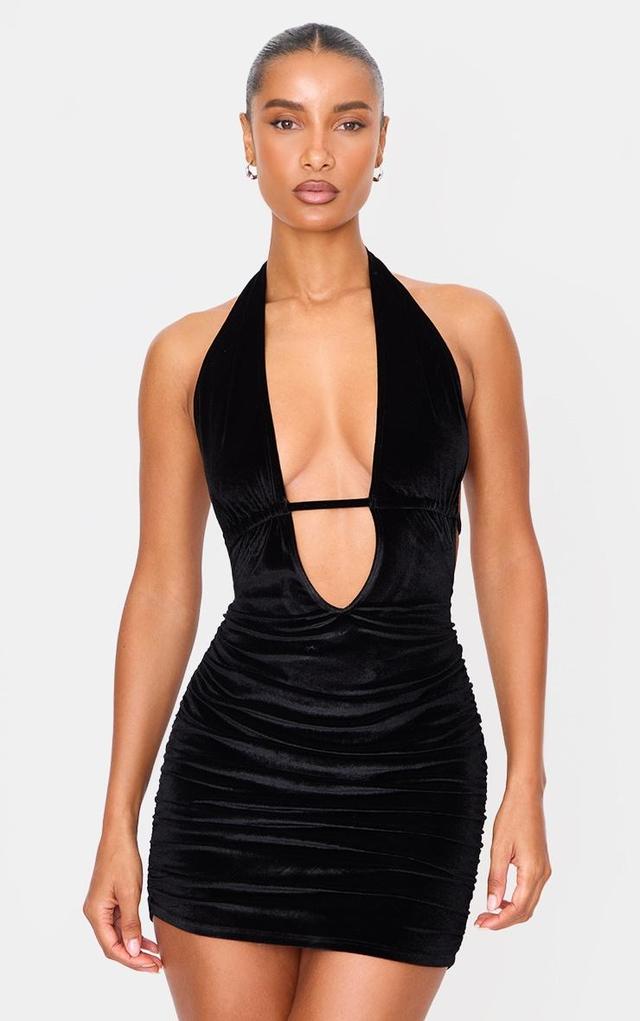 Black Velvet Low Scoop Back Halter Neck Mini Dress Product Image