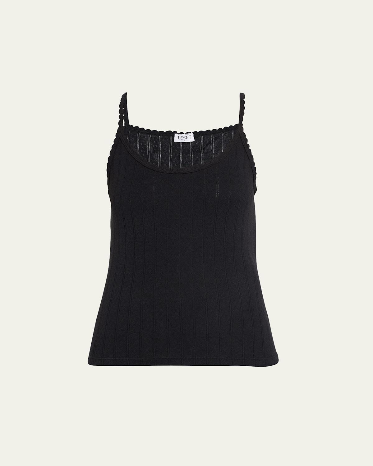 LESET Pointelle Classic Tank Top Black. (also in L, S, XL, XS). Product Image