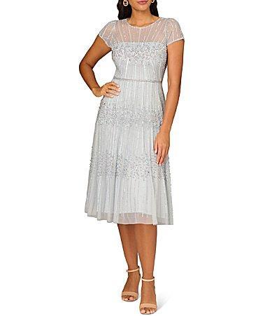 Womens Beaded Illusion Cocktail Dress Product Image