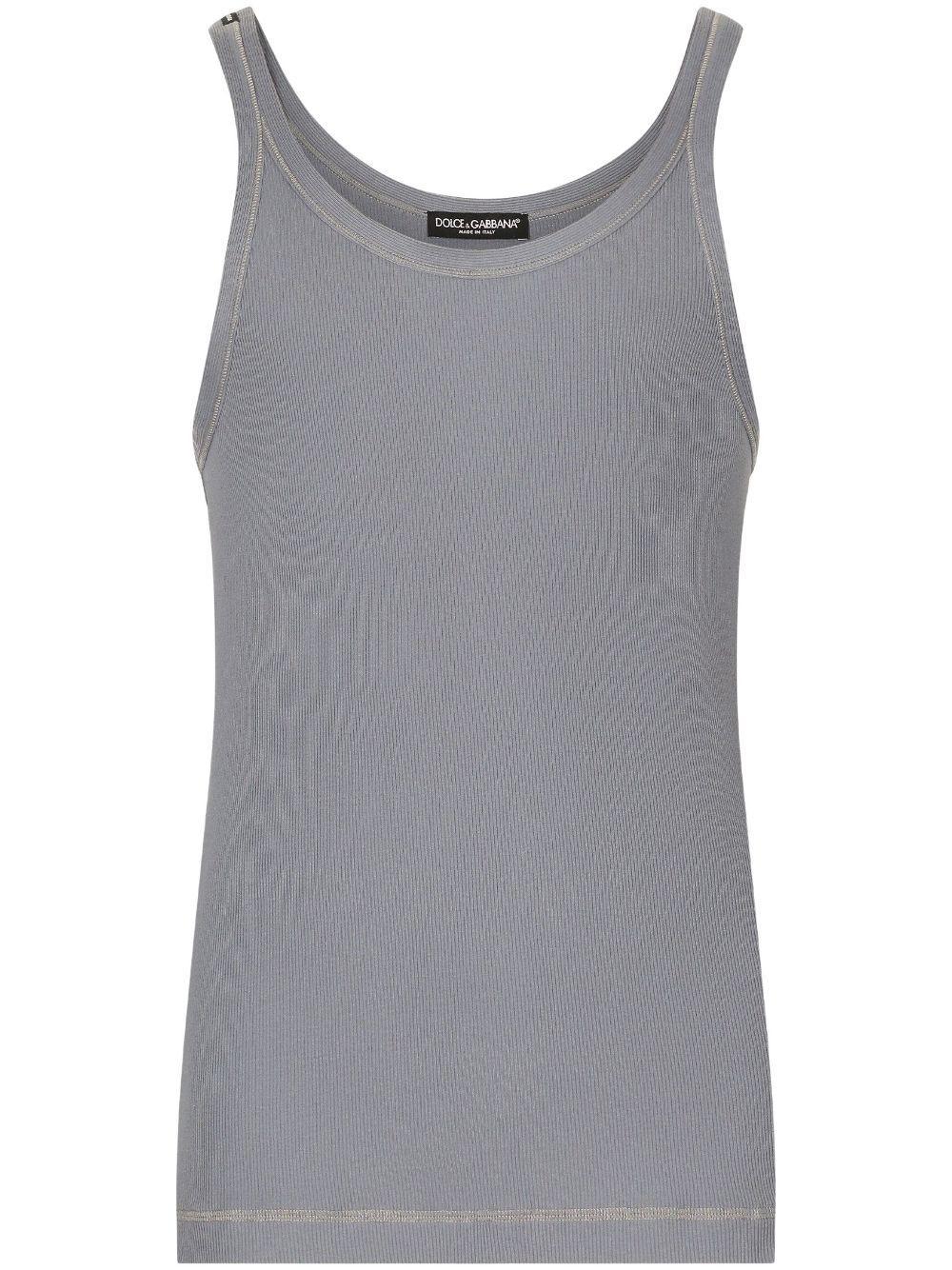 Scoop-neck Cotton Tank Top In Grey Product Image